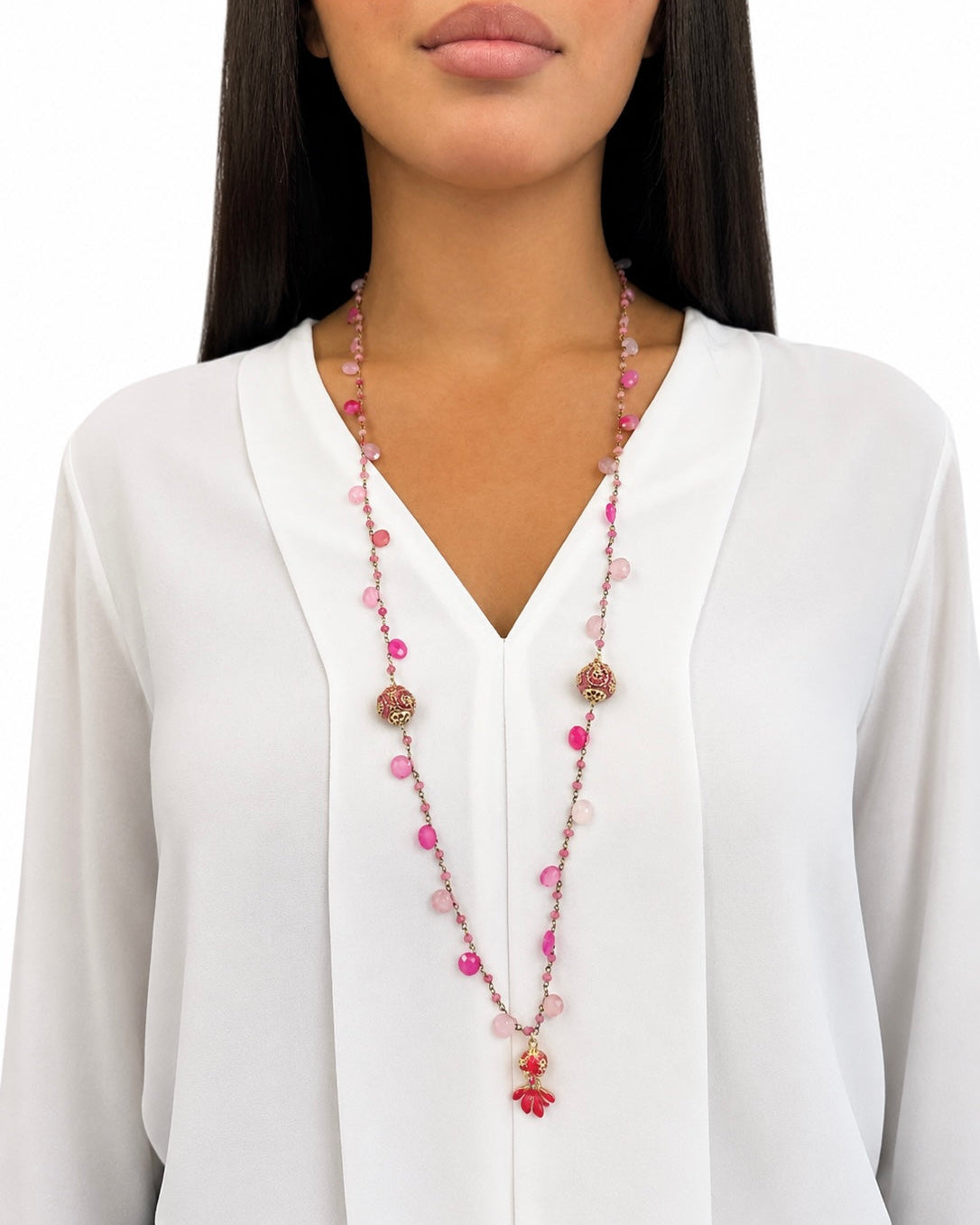 Collana con Quarzo Rosa e Agata Fucsia