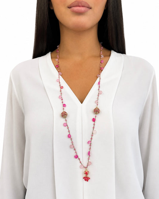 Collana con Quarzo Rosa e Agata Fucsia