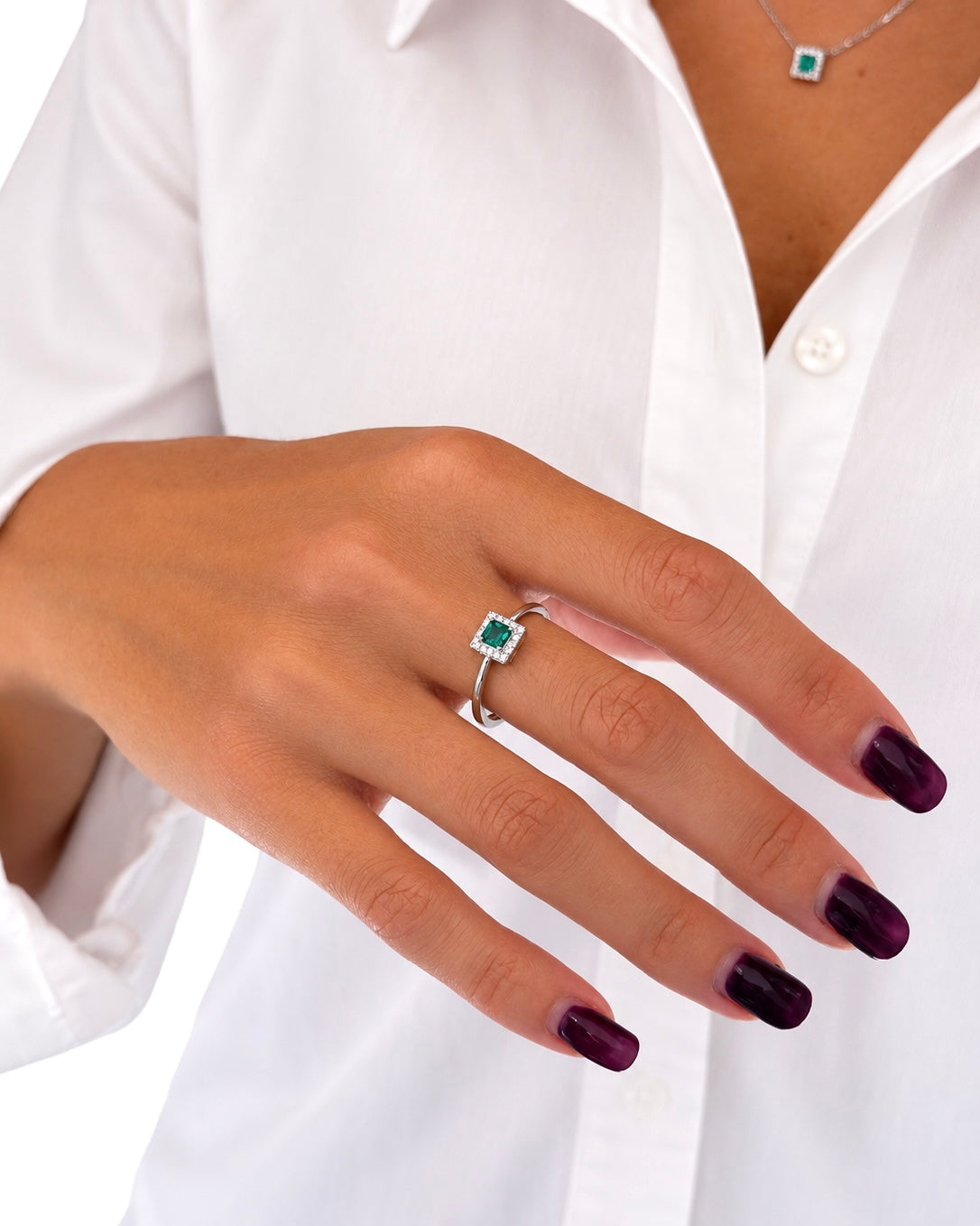 Anello in Argento 925, Smeraldo e Diamanti Lab Grown