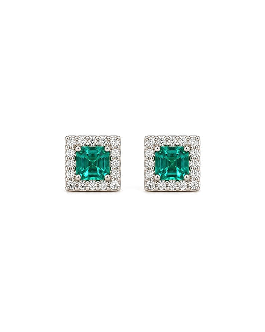 Orecchini in Argento 925, Smeraldo e Diamanti Lab Grown