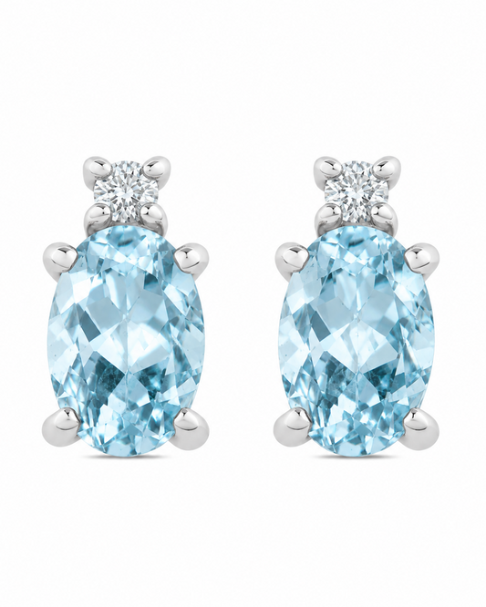 Orecchini Acqua Marina Taglio Ovale 0,70ct e Diamanti 0,04ct