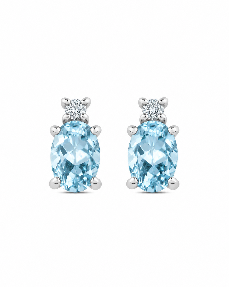 Orecchini Acqua Marina Taglio Ovale 0,70ct e Diamanti 0,04ct