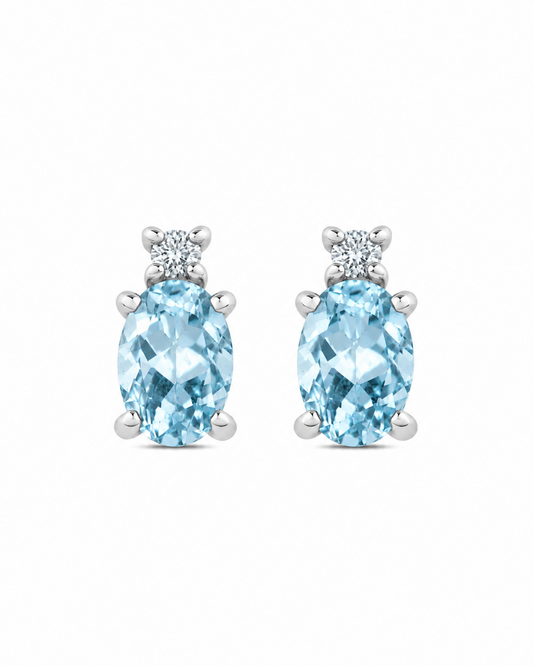 Orecchini Acqua Marina Taglio Ovale 0,70ct e Diamanti 0,04ct