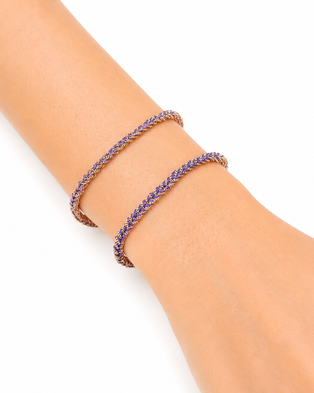 Bracciale morbido in Argento placcato oro giallo 18kt fatto a mano con seta Viola e Lilla