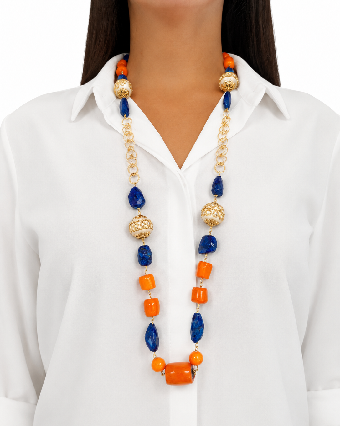 Collana con Lapislazzuli e Corallo Bambù