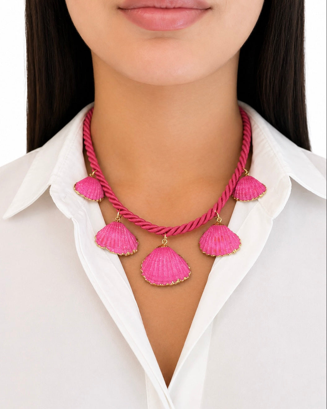 Girocollo con Torsone fucsia e Conchiglie