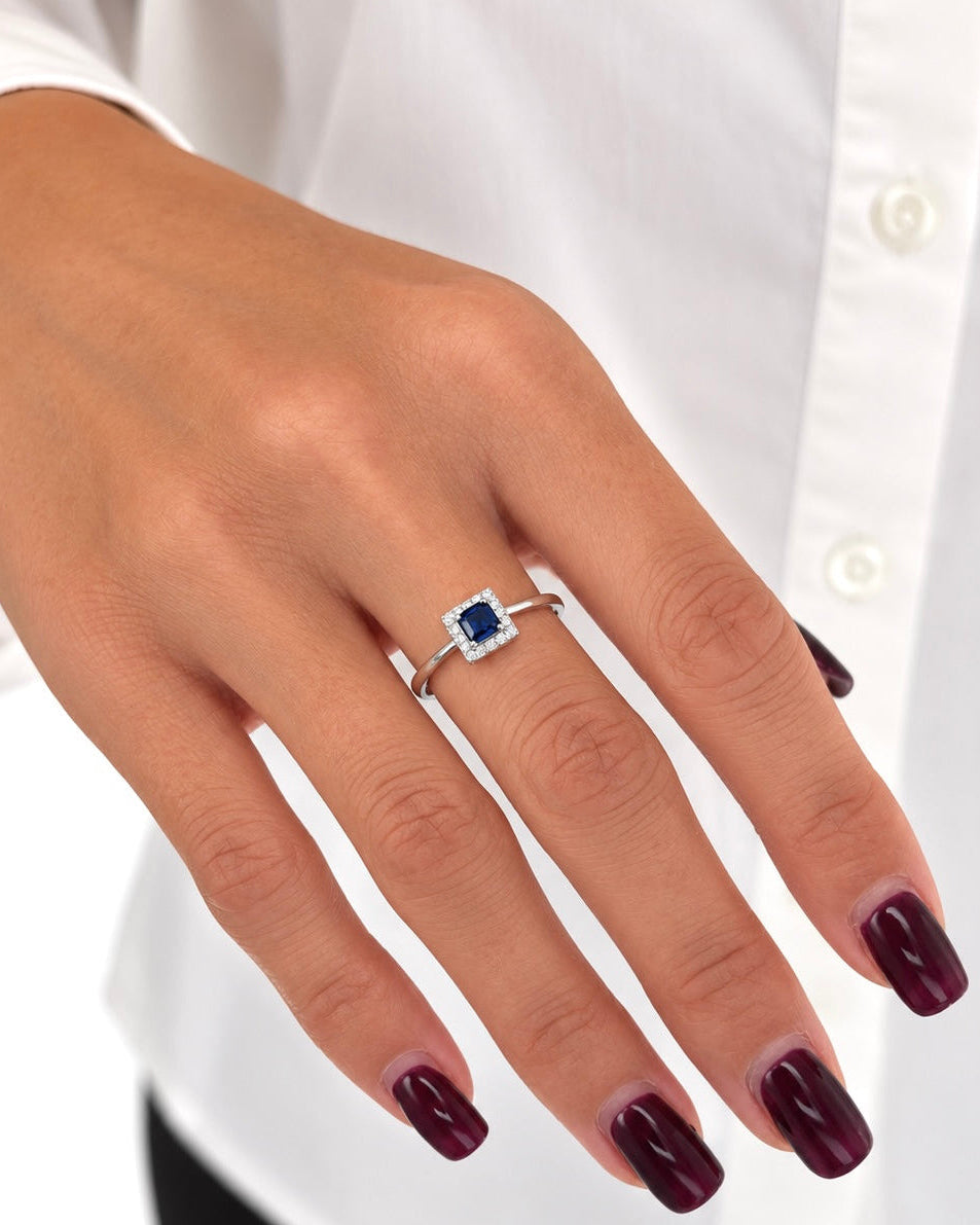 Anello in Argento 925, Zaffiro e Diamanti Lab Grown