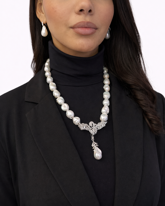 Collana con Perle e Spilla Fenice