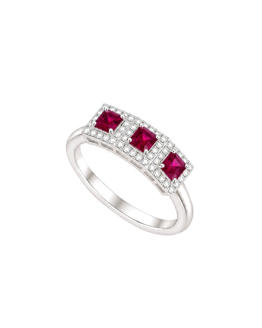 Anello in Argento 925, 3 Rubini e Diamanti Lab Grown