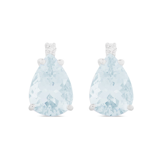 Orecchini Acqua Marina Taglio Goccia 3,12ct e Diamanti 0,04ct
