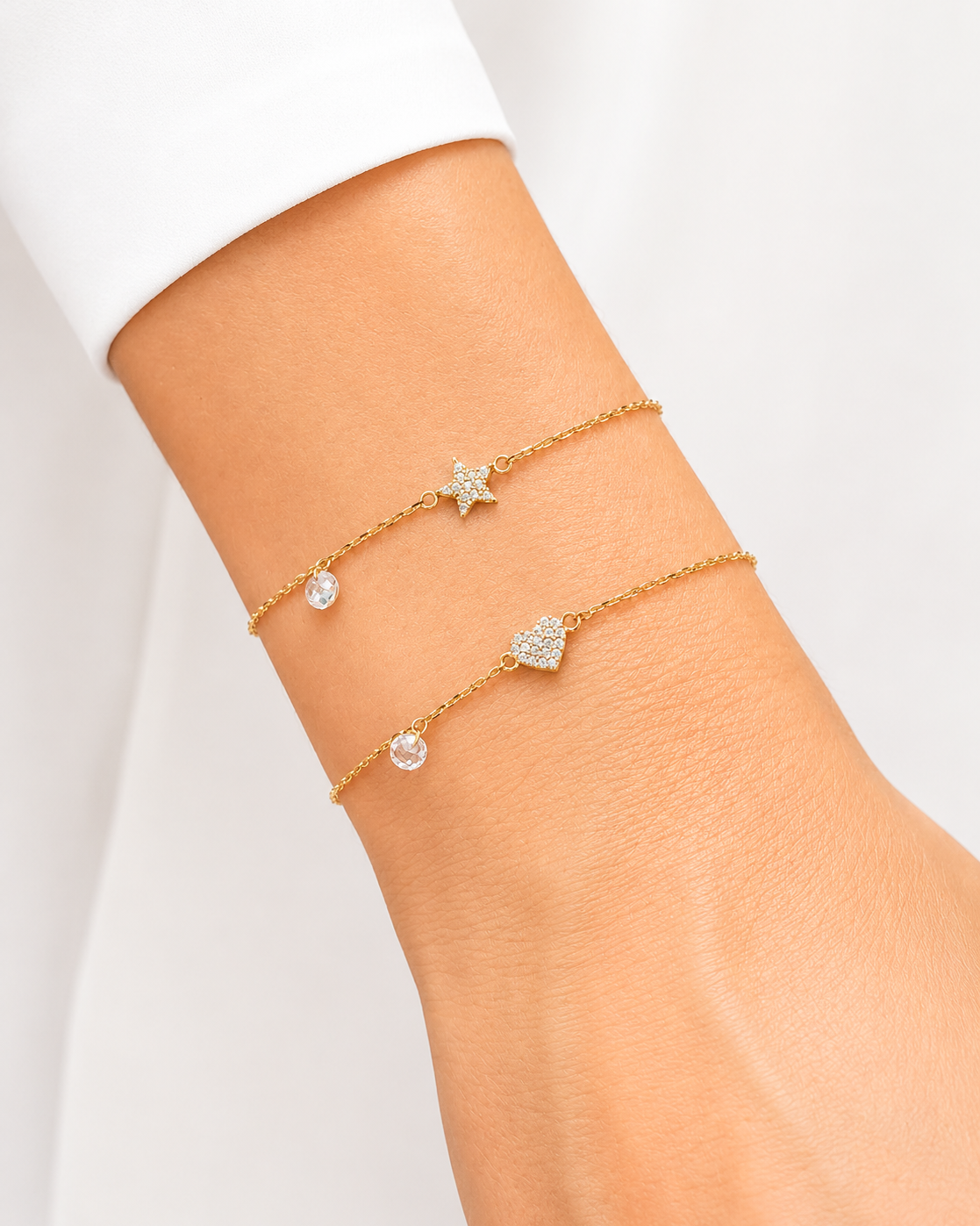 Bracciale in Oro 9kt con Zirconi e charms Stella e Cuore