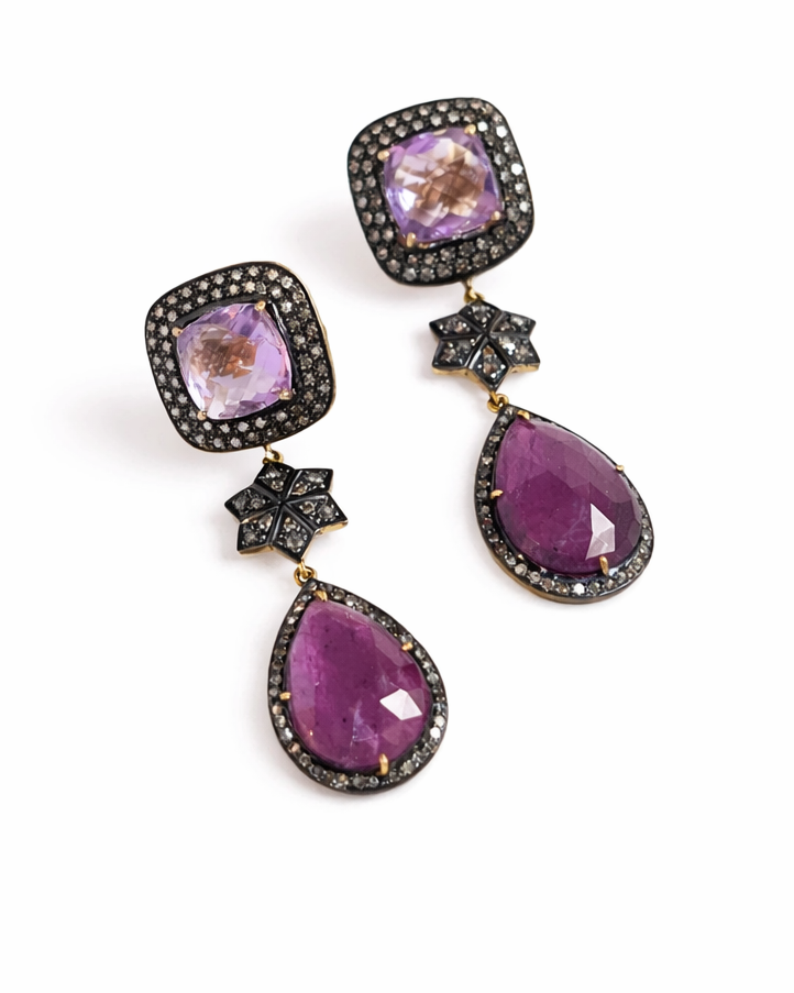 Orecchini in Argento, Rubino Africano e Diamanti Ice