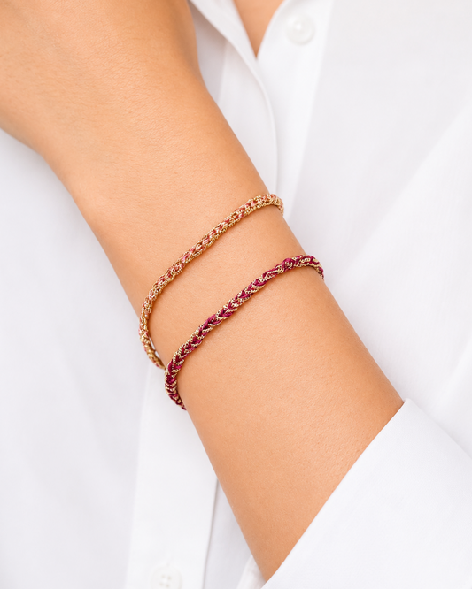 Bracciale morbido in Argento placcato oro giallo 18kt fatto a mano con seta Rosa