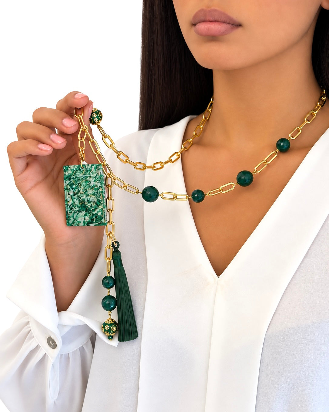 Collana realizzata a mano con Agata Verde e Giada Naturale - PREZZO SU RICHIESTA