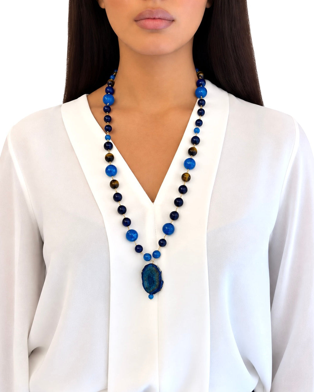 Collana realizzata a mano con Occhio di Tigre Blu/Marrone e Agata Blu - PREZZO SU RICHIESTA
