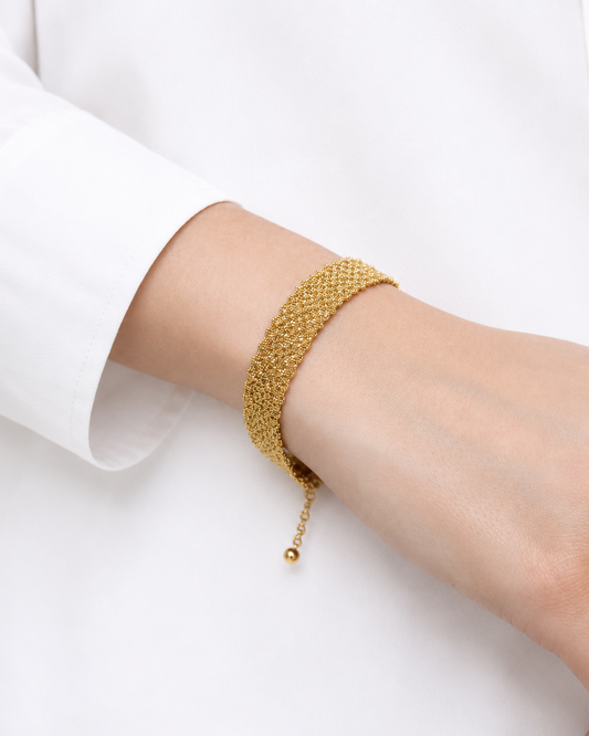 Bracciale fatto a mano argento 925 placcato oro giallo 1 cm