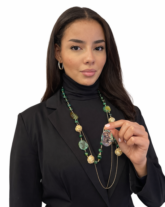 Collana con Occhio di Tigre Verde e pendente Ghepardo