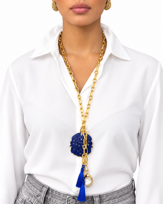 Collana realizzata a mano con Giada Blu, Nappe Blu e Perla - PREZZO SU RICHIESTA