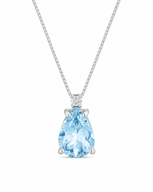 Collana Acqua Marina Taglio Goccia 1,56ct e Diamanti 0,02ct