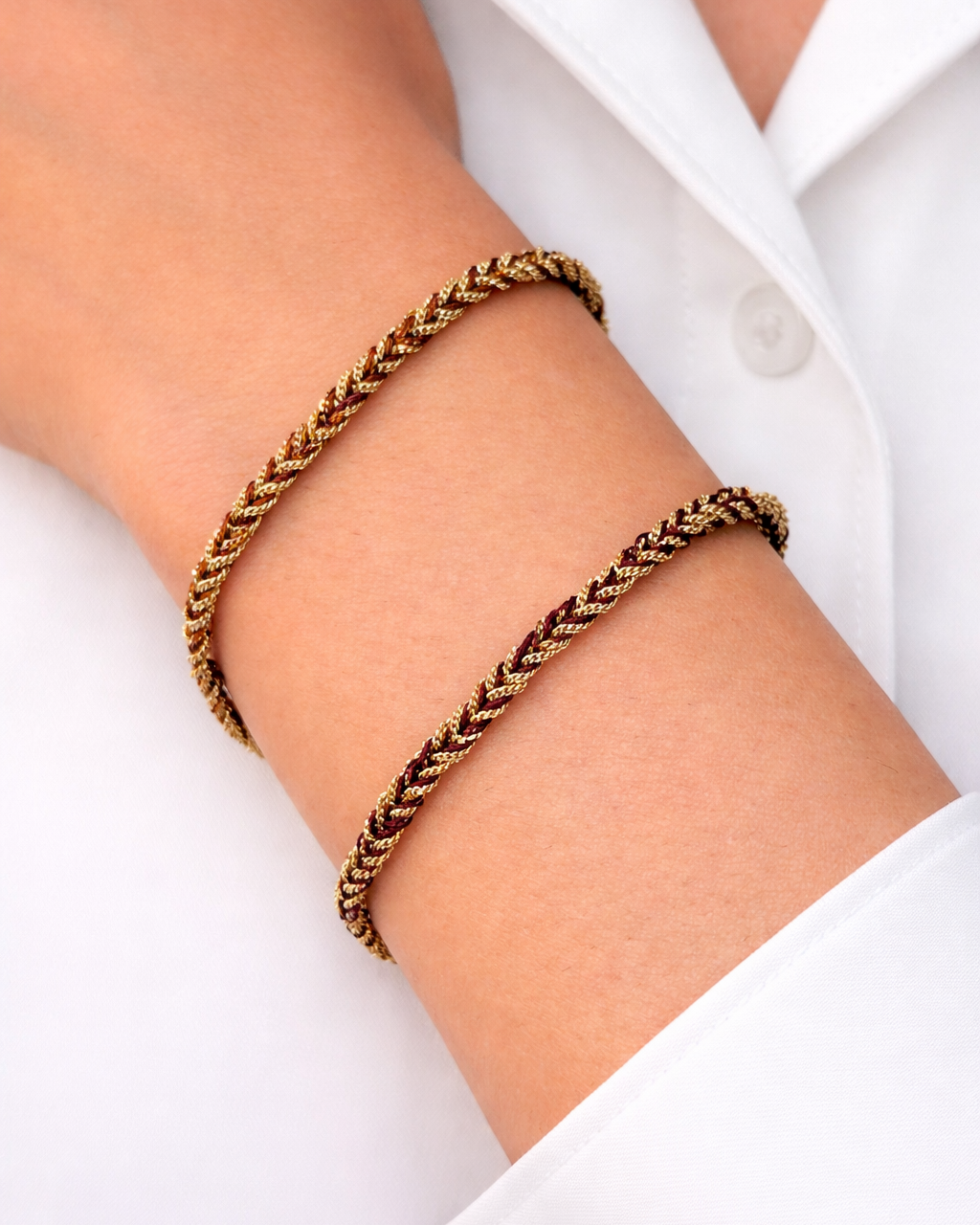 Bracciale morbido in Argento placcato oro giallo 18kt fatto a mano con seta Vinaccia e Marrone