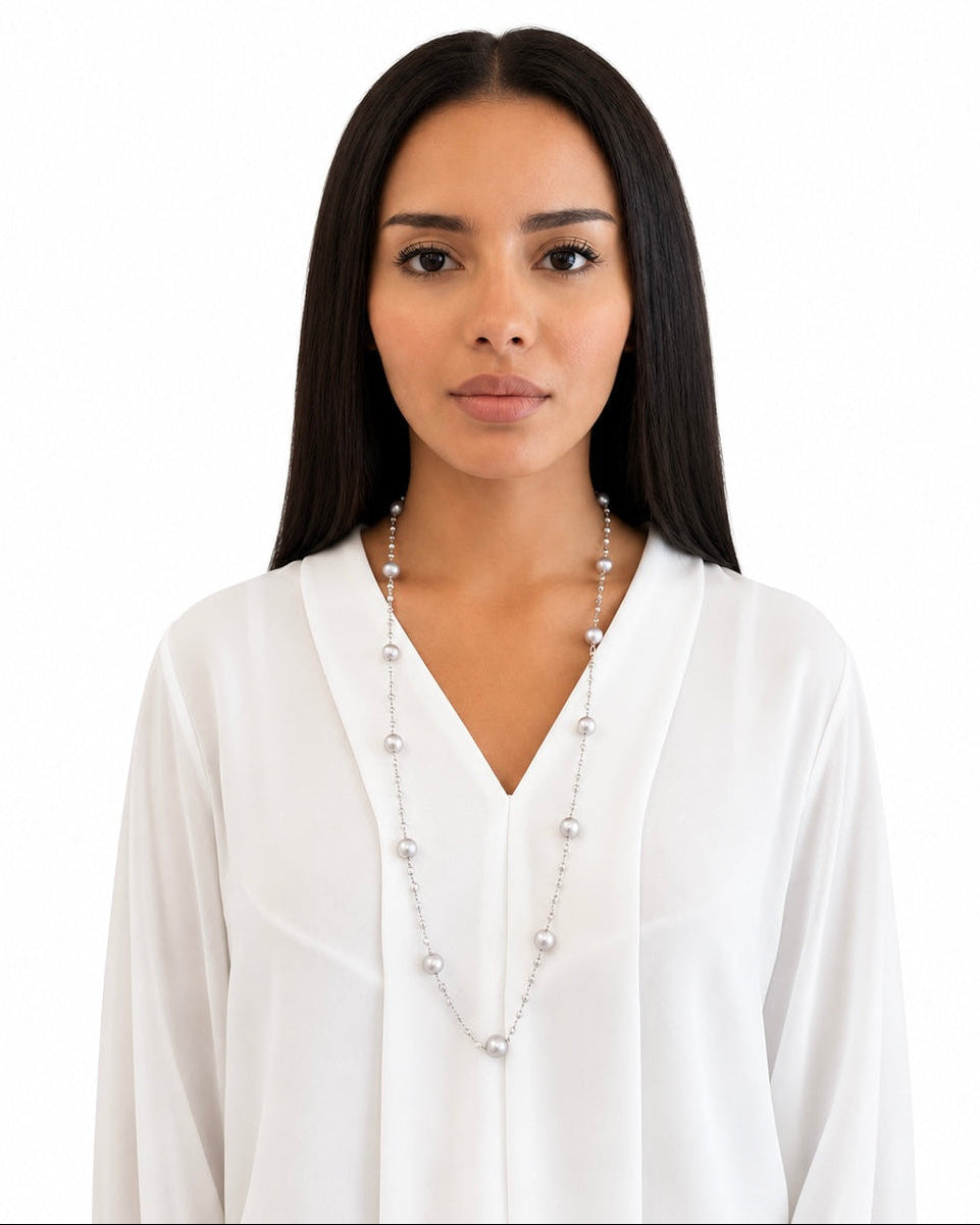 Collana in Argento e Perle Grigie