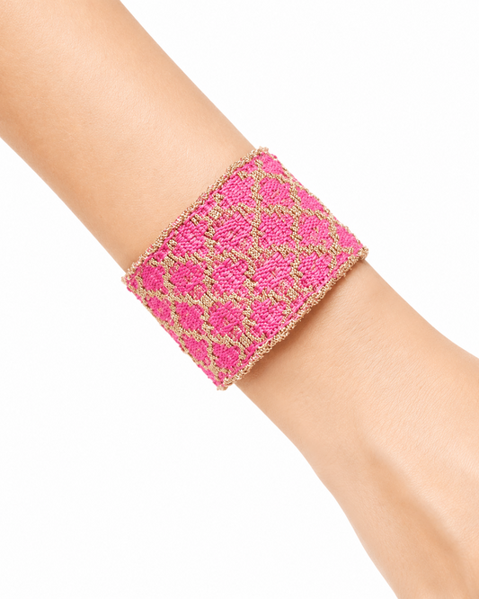Bracciale fatto a mano in Argento placcato oro giallo 18kt con seta Fucsia