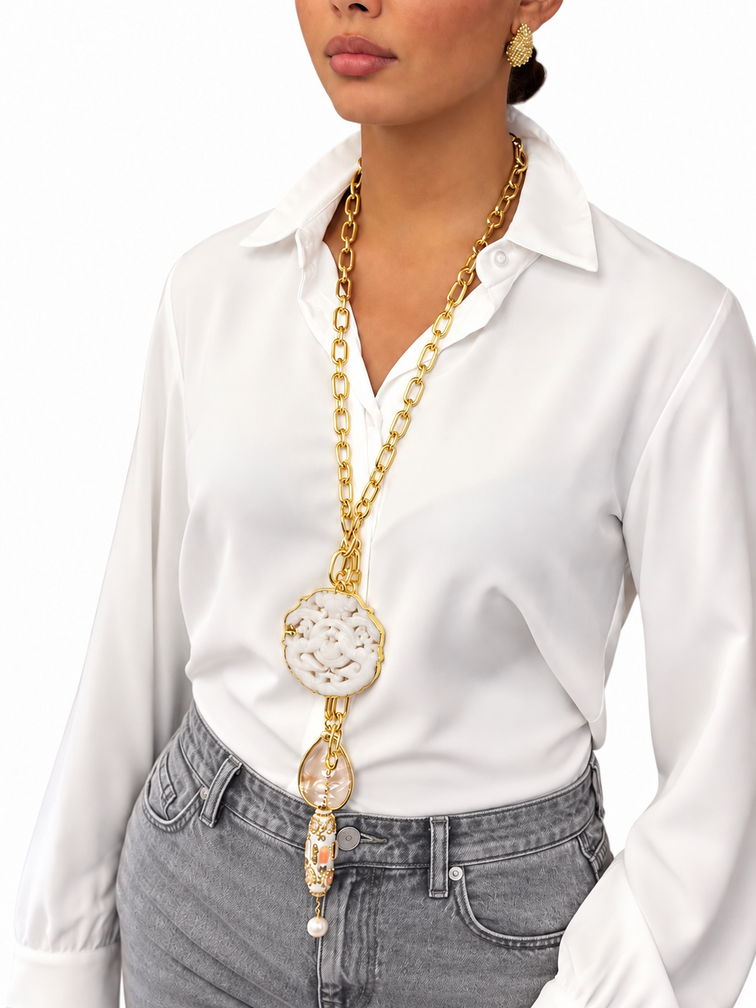 Collana realizzata a mano con Giada Bianca e Perle - PREZZO SU RICHIESTA