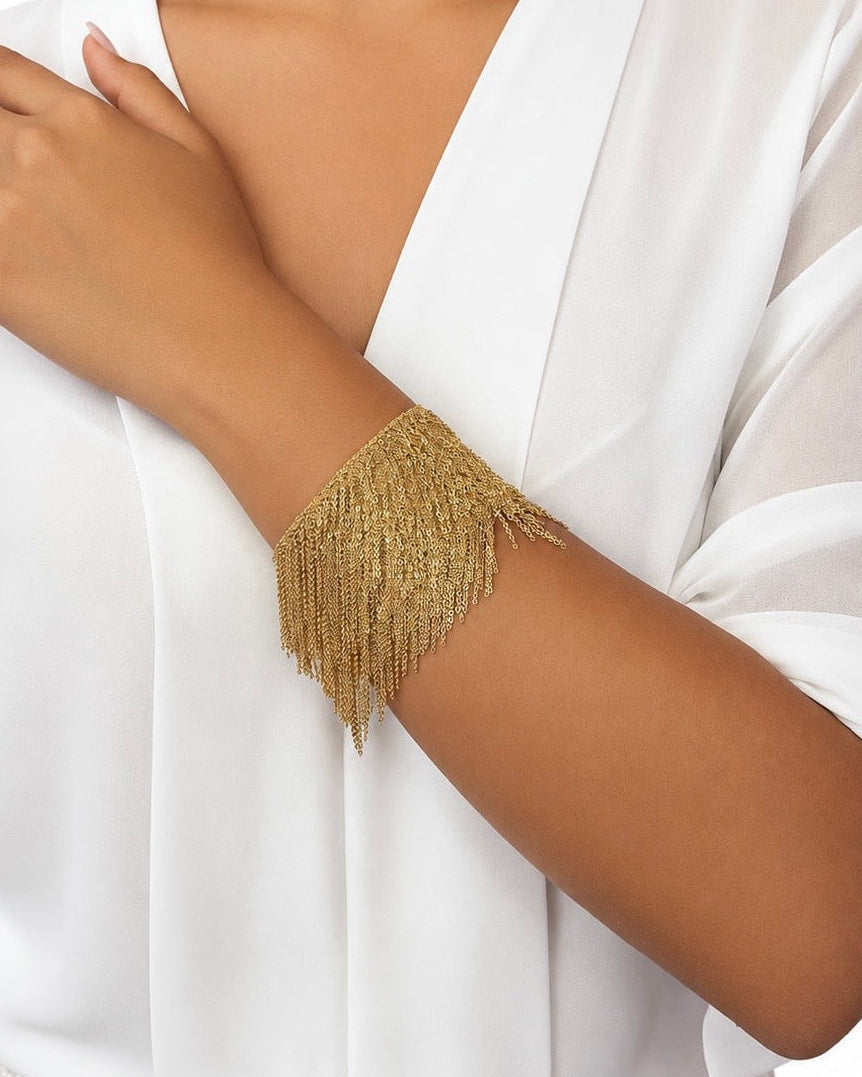 Bracciale fatto a mano in Argento 925 placcato Oro Giallo 18kt con Frange