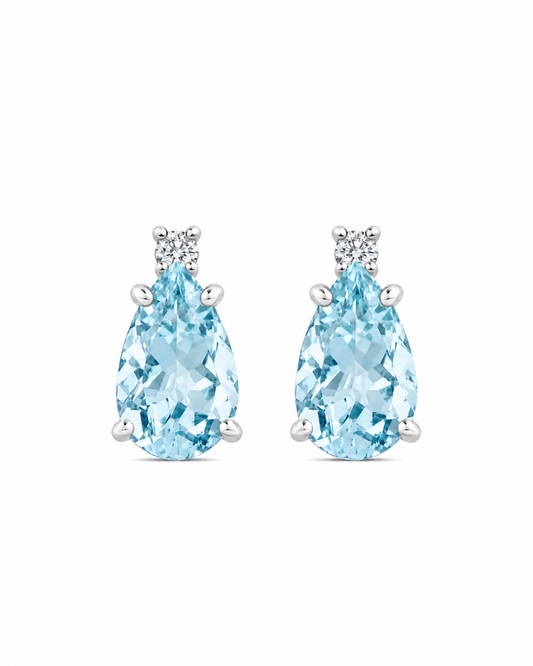 Orecchini Acqua Marina Taglio Goccia 1,36ct e Diamanti 0,04ct
