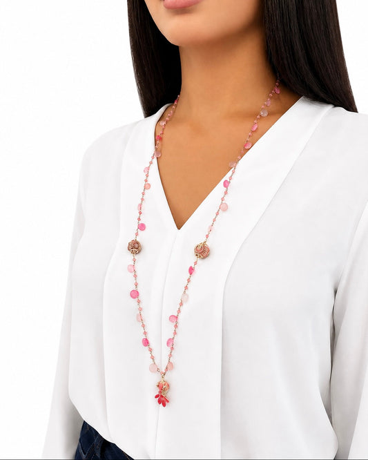 Collana con Quarzo Rosa e Agata Fucsia
