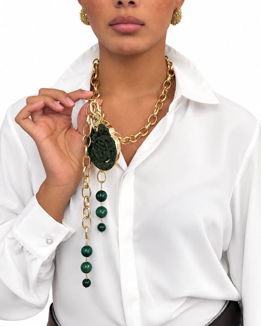 Collana realizzata a mano con Giada Verde, Agata e Occhio di Tigre Verde - PREZZO SU RICHIESTA