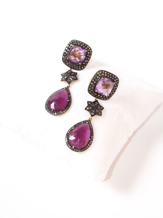 Orecchini in Argento, Rubino Africano e Diamanti Ice