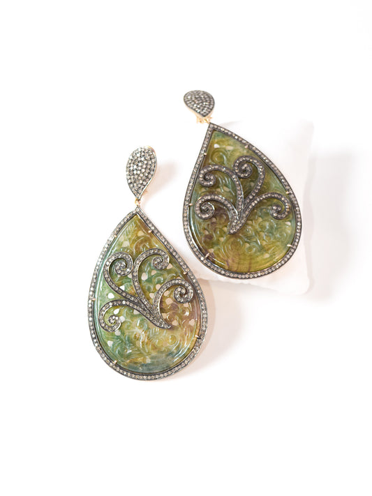 Orecchini in Argento, Diamanti Ice e Giada