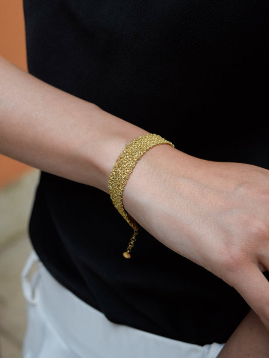 Bracciale fatto a mano argento 925 placcato oro giallo 1 cm