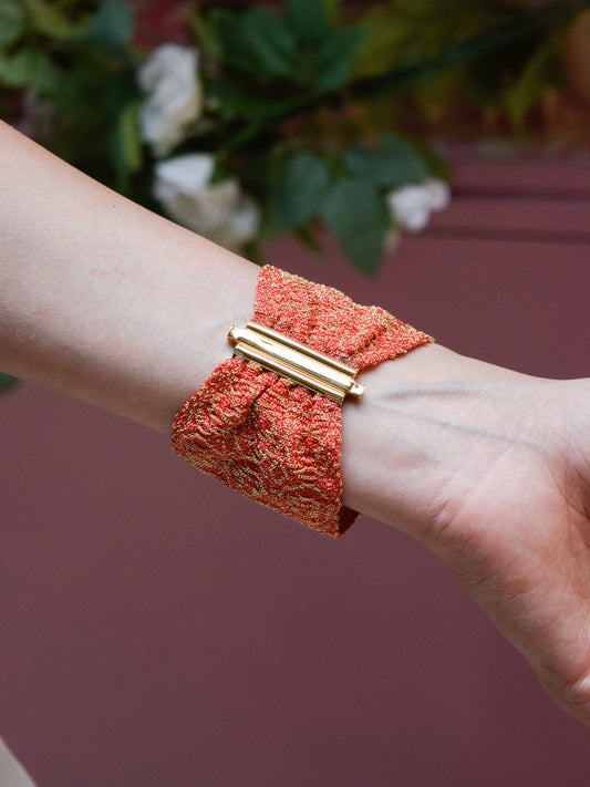 Bracciale fatto a mano in Argento placcato oro giallo 18kt con seta Corallo