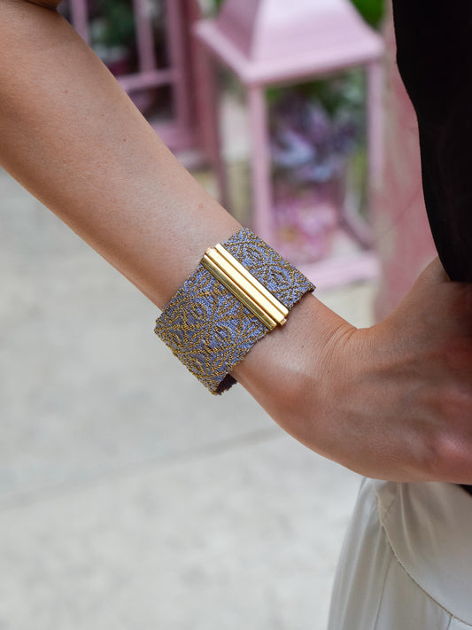 Bracciale fatto a mano in Argento placcato oro giallo 18kt con seta Lilla