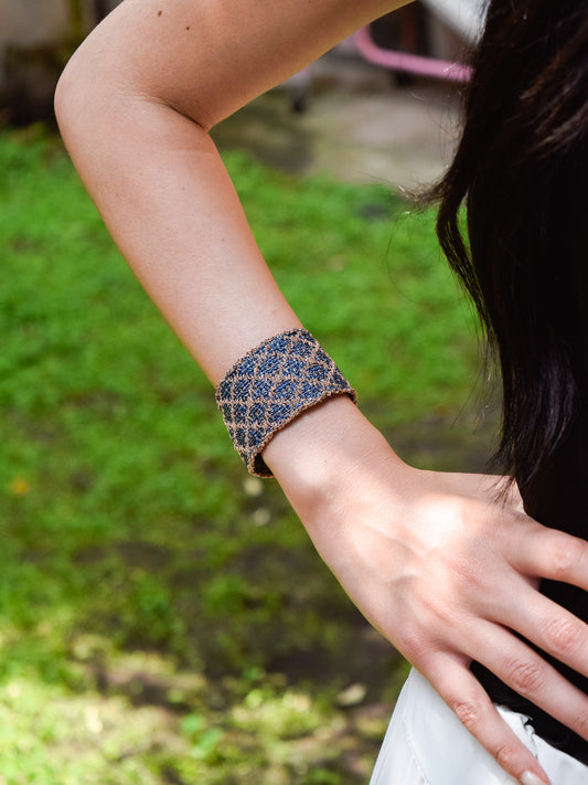 Bracciale fatto a mano in Argento placcato oro rosa 18kt con seta Blu