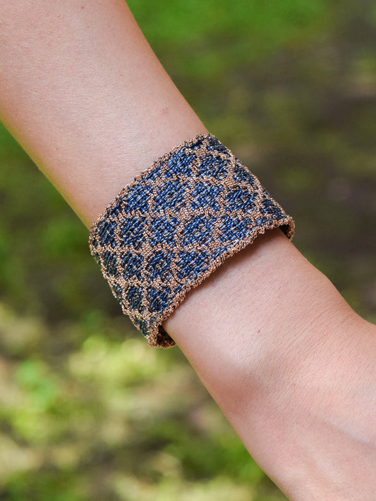 Bracciale fatto a mano in Argento placcato oro rosa 18kt con seta Blu