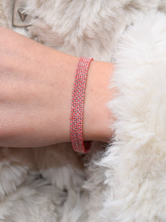 Bracciale fatto a mano in argento 925 rodio 0,5 cm Rosso