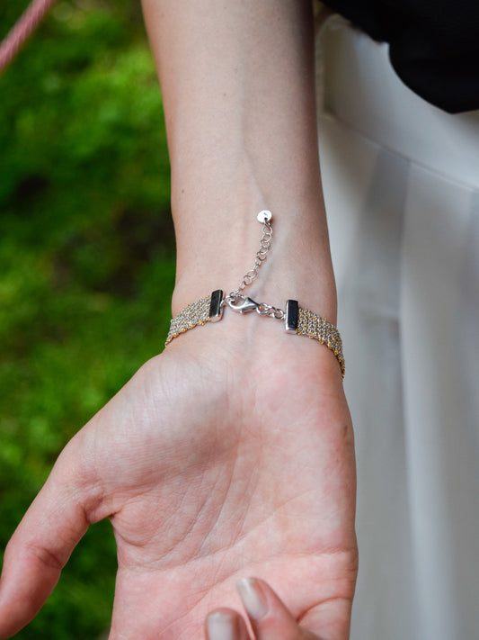 Bracciale fatto a mano argento 925 rodio e placcato oro giallo 18kt 1 cm