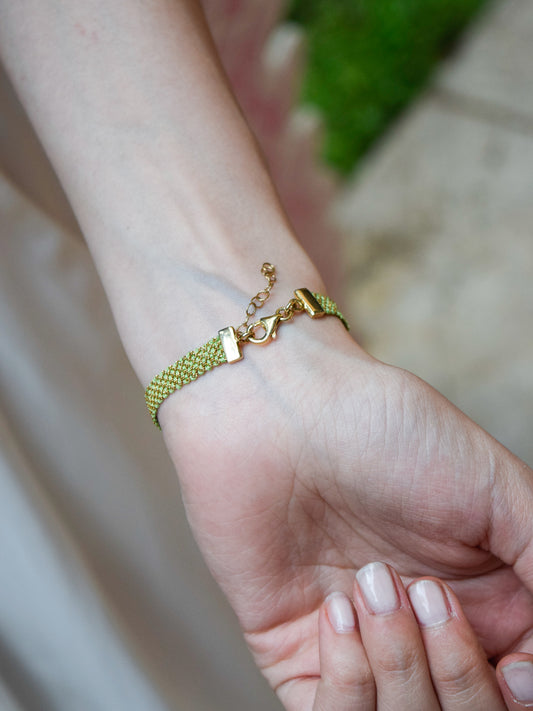 Bracciale fatto a mano in argento 925 placcato oro giallo 18kt  0,5 cm Verde