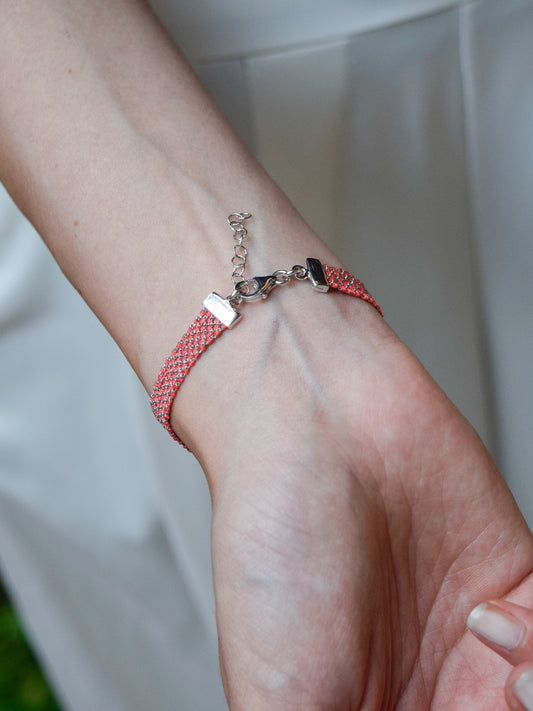 Bracciale fatto a mano in argento 925 rodio 0,5 cm Rosso