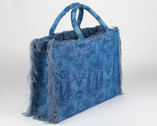 Borsa Tote Waterproof Blu Jeans – Toile de Jouy Bacio