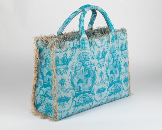 Borsa Tote Waterproof Celeste – Toile de Jouy Balcone
