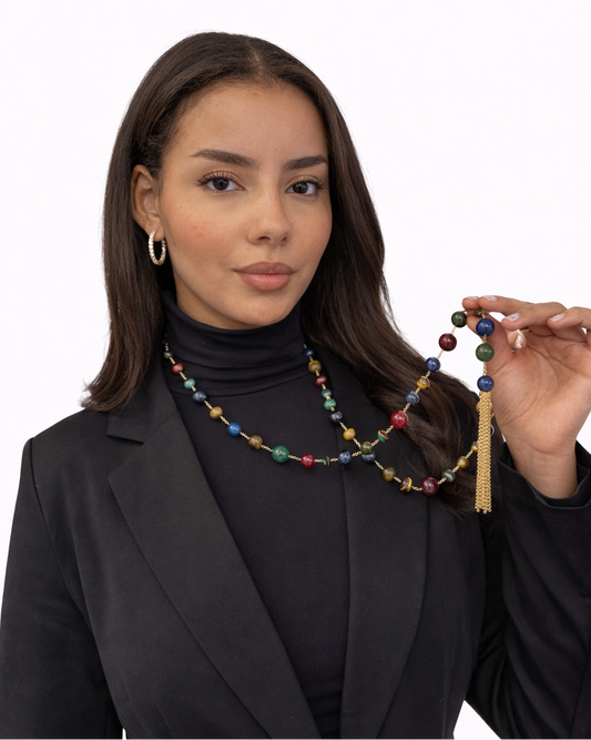 Collana con Agata colorata e nappa