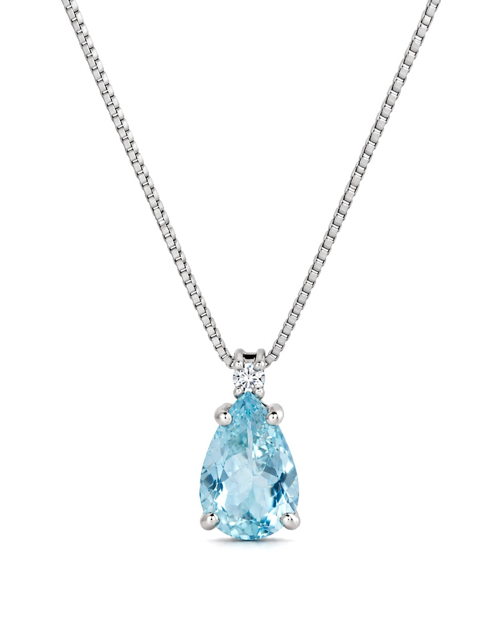 Collana Acqua Marina Taglio Goccia 1,04ct e Diamanti 0,02ct