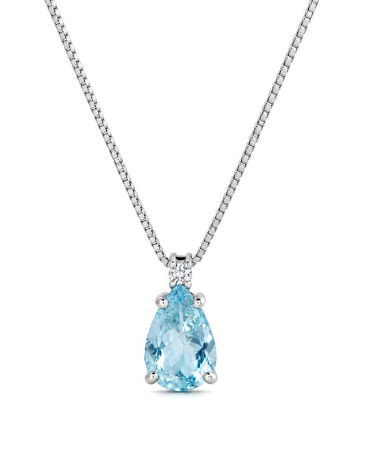 Collana Acqua Marina Taglio Goccia 1,04ct e Diamanti 0,02ct