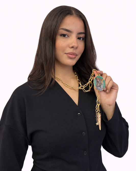 Collana in Acciaio con pendente Ghepardo e Corno