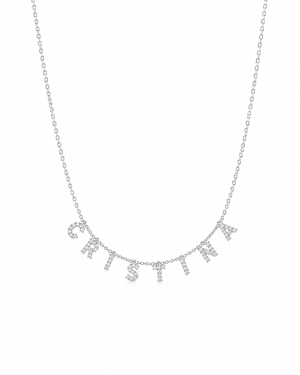 Girocollo personalizzato nome con zirconi in argento 925 rodio