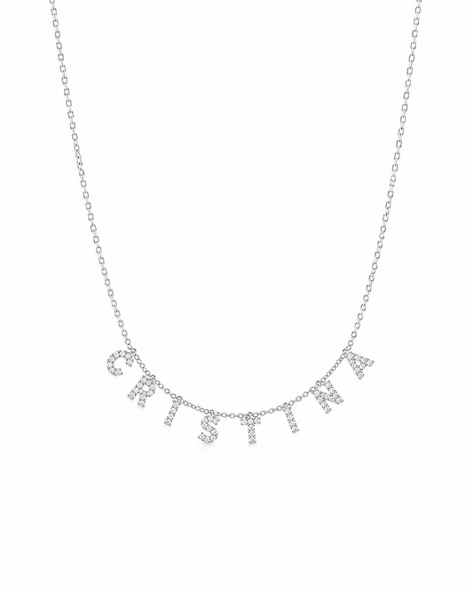 Girocollo personalizzato nome con zirconi in argento 925 rodio